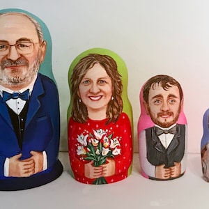 Portrait 5-dolls nesting set/Custom portrait dolls/Family nesting doll/Personalized nesting doll