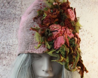 Art to wear clothing Vintage style hats for women  Dusty rose hat Altered couture Artsy hats