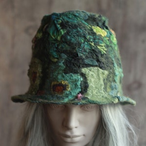 Art to wear clothing Handmade altered couture Wearable art clothing Art to wear hat Vintage style hats Artsy boho hats Bucket hat