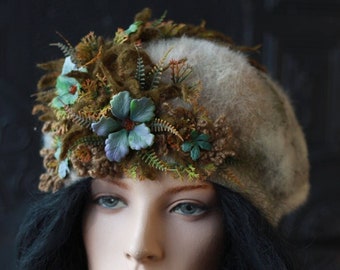 Art to wear clothing Handmade altered couture Wearable art clothing Art to wear hat Flower couture Artsy boho hats 100% natural product