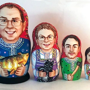 Portrait 4-dolls nesting set/Custom portrait dolls/Family nesting doll/Personalized nesting doll/Russian style doll