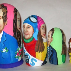 Portrait 4-dolls nesting set/Double portrait dolls/ Custom portrait dolls/Family nesting doll/Personalized nesting doll/wedding gift