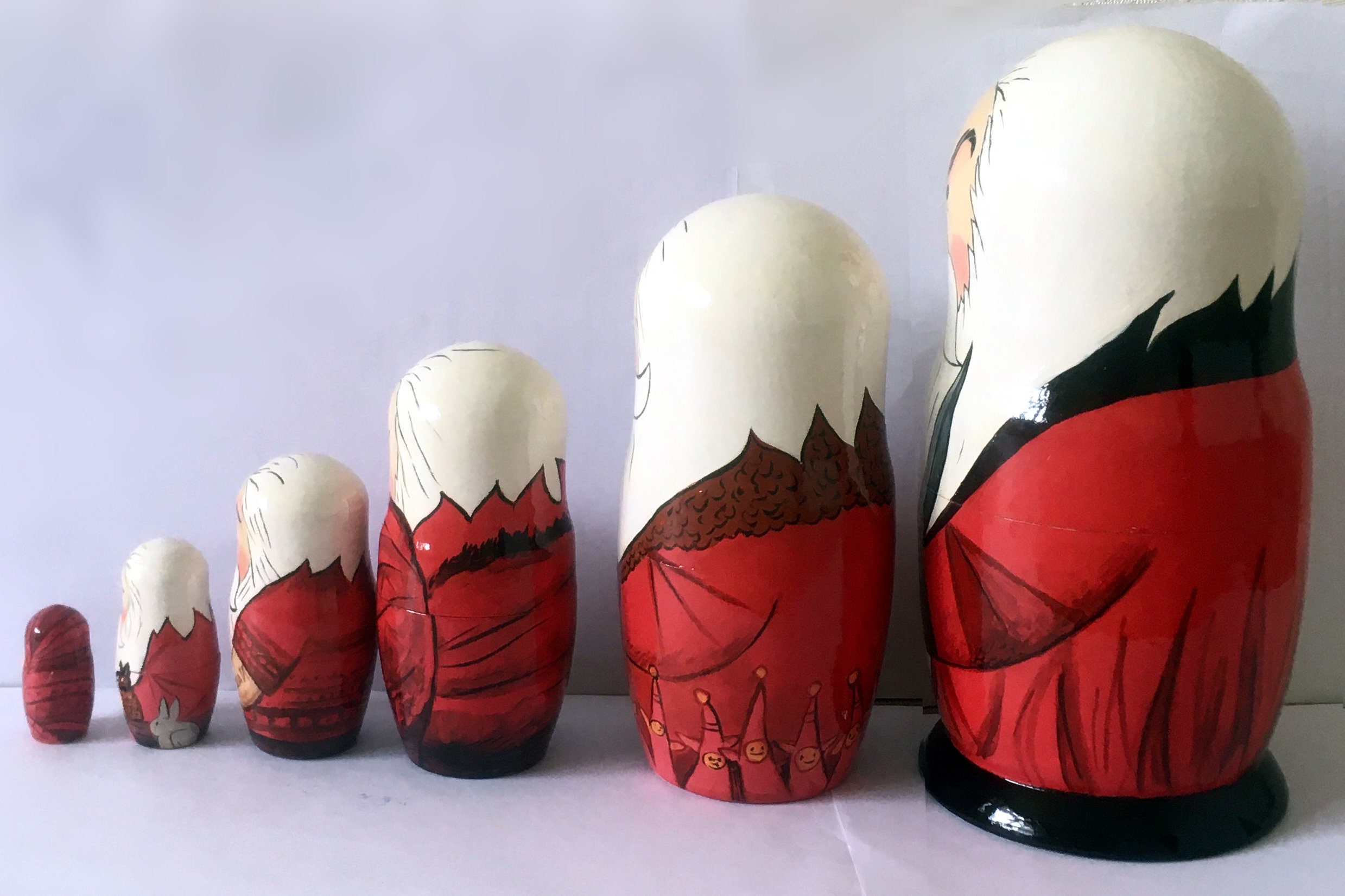 6-Piece Santa Claus Russian Nesting Doll Set - Handmade Wooden Matryoshka Stacking Dolls 6 Inches Tall