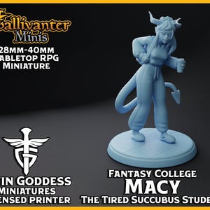 Macy, the Tired Student Succubus | Twin Goddess Miniatures: Fantasy College Vol.01 | 28mm 32mm 35mm 40mm Resin Gaming Figurine