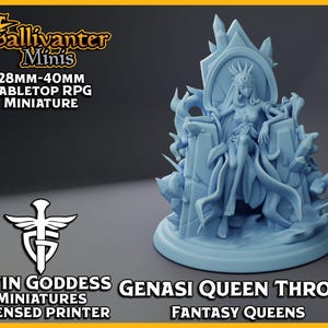Genasi Queen, on Throne | Twin Goddess Miniatures: Fantasy Queens | 28mm 32mm 35mm 40mm Resin Gaming Figurine