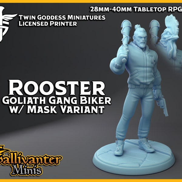 Rooster, the Half-Goliath Gang Biker | Twin Goddess Miniatures: Synthwave Fantasy | 28mm 32mm 35mm 40mm Resin Gaming Figurine