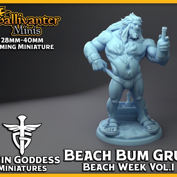 Grub, the Firbolg Beach Bum | Twin Goddess Miniatures: Beach Week Vol.1 | 28mm 32mm 35mm 40mm Resin Gaming Figurine