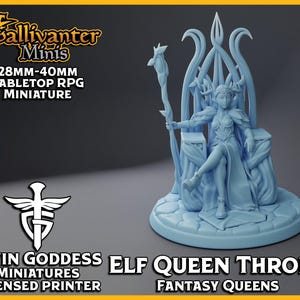 Wood-Elf Queen, on Throne | Twin Goddess Miniatures: Fantasy Queens | 28mm 32mm 35mm 40mm Resin Gaming Figurine