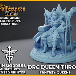 Orc Queen, on Throne | Twin Goddess Miniatures: Fantasy Queens | 28mm 32mm 35mm 40mm Resin Gaming Figurine