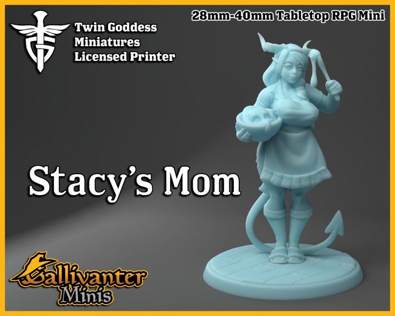 Stacy's Mom, Succubus Baker | Sexy Pinup Alt | Twin Goddess Miniatures | 28mm 32mm DnD Pathfinder Resin Tabletop Mini 