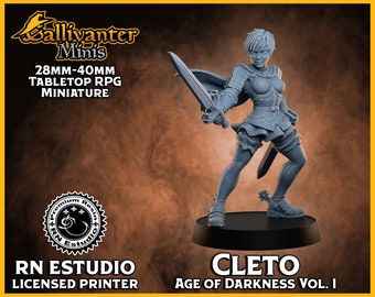 Cleto, Female Fighter | RN Estudio Age of Darkness | 28mm 32mm DnD Pathfinder Resin Tabletop Mini