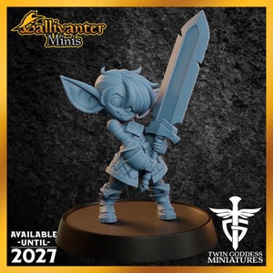 Nip, Female Goblin Fighter Miniature, Warrior with Greatsword for Fantasy RPG