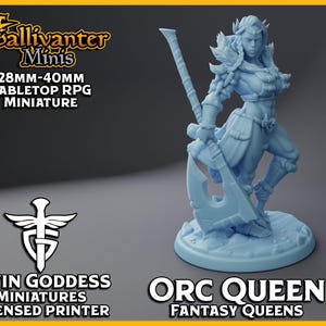 Orc Queen | Twin Goddess Miniatures: Fantasy Queens | 28mm 32mm 35mm 40mm Resin Gaming Figurine