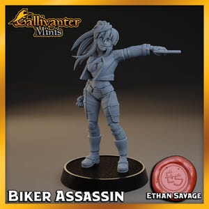 Biker Assassin | Ethan Savage Studios: Retro Gaming Heroes | 28mm 32mm 35mm 40mm Resin Gaming Figurine