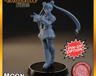 Moon Sentinel, the Pretty Protector w/ Pin-Up Option | Ethan Savage Studios: Solar Sentinels | 28mm 32mm 35mm 40mm NSFW Gaming Figurine