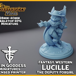 Lucille, the Deputy Foxgirl | Twin Goddess Miniatures: Fantasy Western | 28mm 32mm 35mm 40mm Resin Gaming Figurine