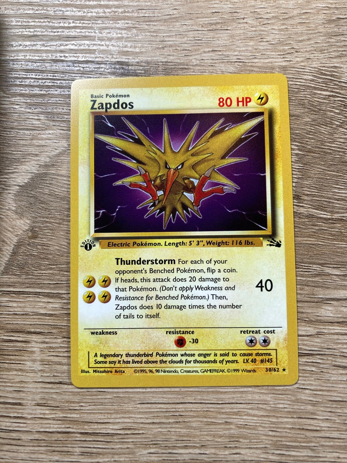 Zapdos Fossil 1st Edition Custom Made Pokémon Card NonHolo Etsy