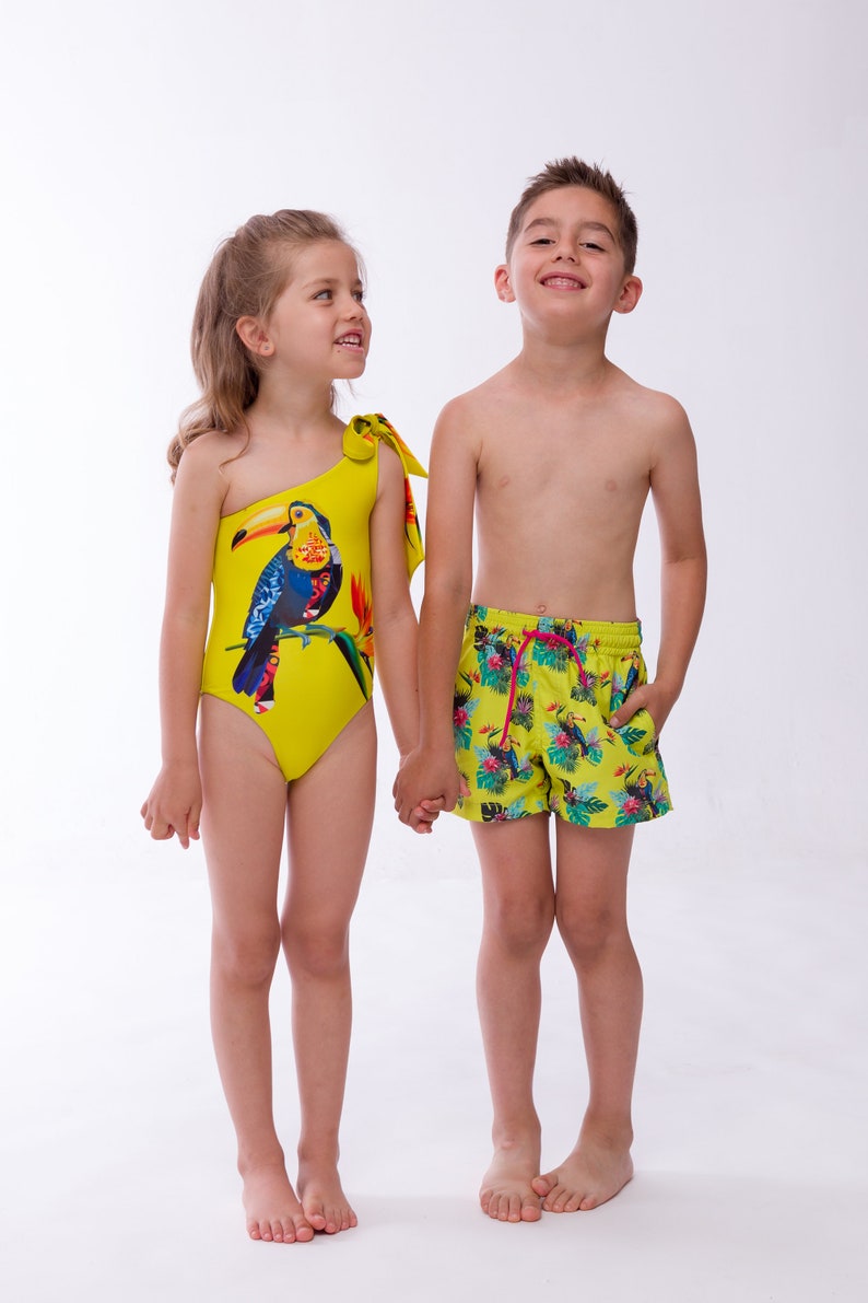 Yellow Fluo Boy Swimsuit Matching Swimsuits Family Swimwear Etsy New