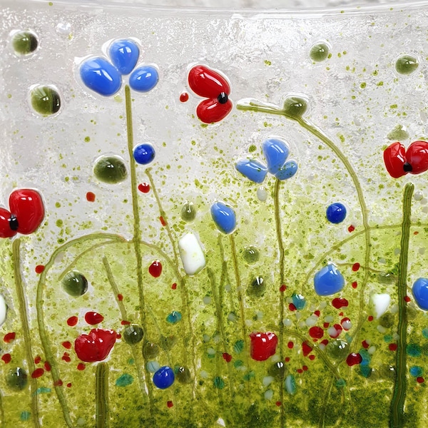 Flower Bomb Meadow - Fused Glass Wave Panel