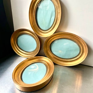 Lot of 4 Antique Oval Gilded Frames  CONVEX glass , each frame 19.5 cm x 15.5 cm