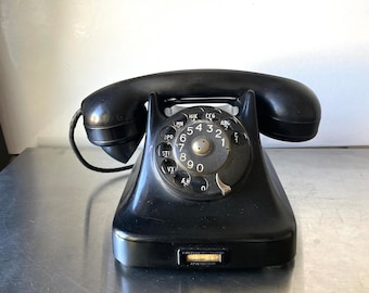 Vintage zwarte bakelieten draaitelefoon, jaren 40