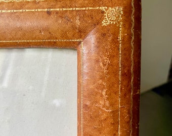 Antique  LEATHER  with gilding Frame measurements 31 cm x 25 cm