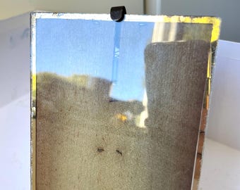 Antique glass easel frame 17 cm x 11 cm gilded mirror like border with distress