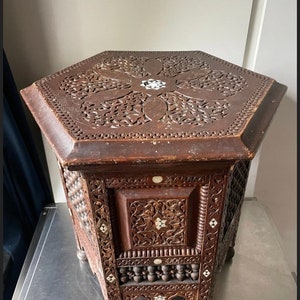 Antique Octagonal  Ottoman Turkish table with inlays and intricate carvings
