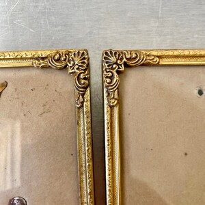 2 Vintage Identical Gold colored Metal Picture Frames  11.5 cm x 8.5 cm CONVEX glass