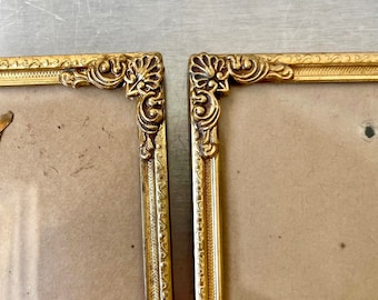 2 Vintage Identical Gold colored Metal Picture Frames  11.5 cm x 8.5 cm CONVEX glass