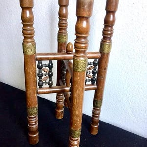 Islamic art Ottoman Indian Persian Table base Foldable with ornaments and brass details carved Wood
