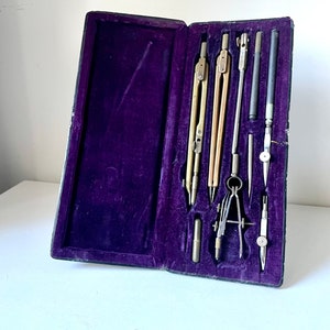 Antique GERMAN Drafting Box Compass Drafting Tools Drafting Compass Box Drawing Instrument Set End 19th century antiques drawing tools
