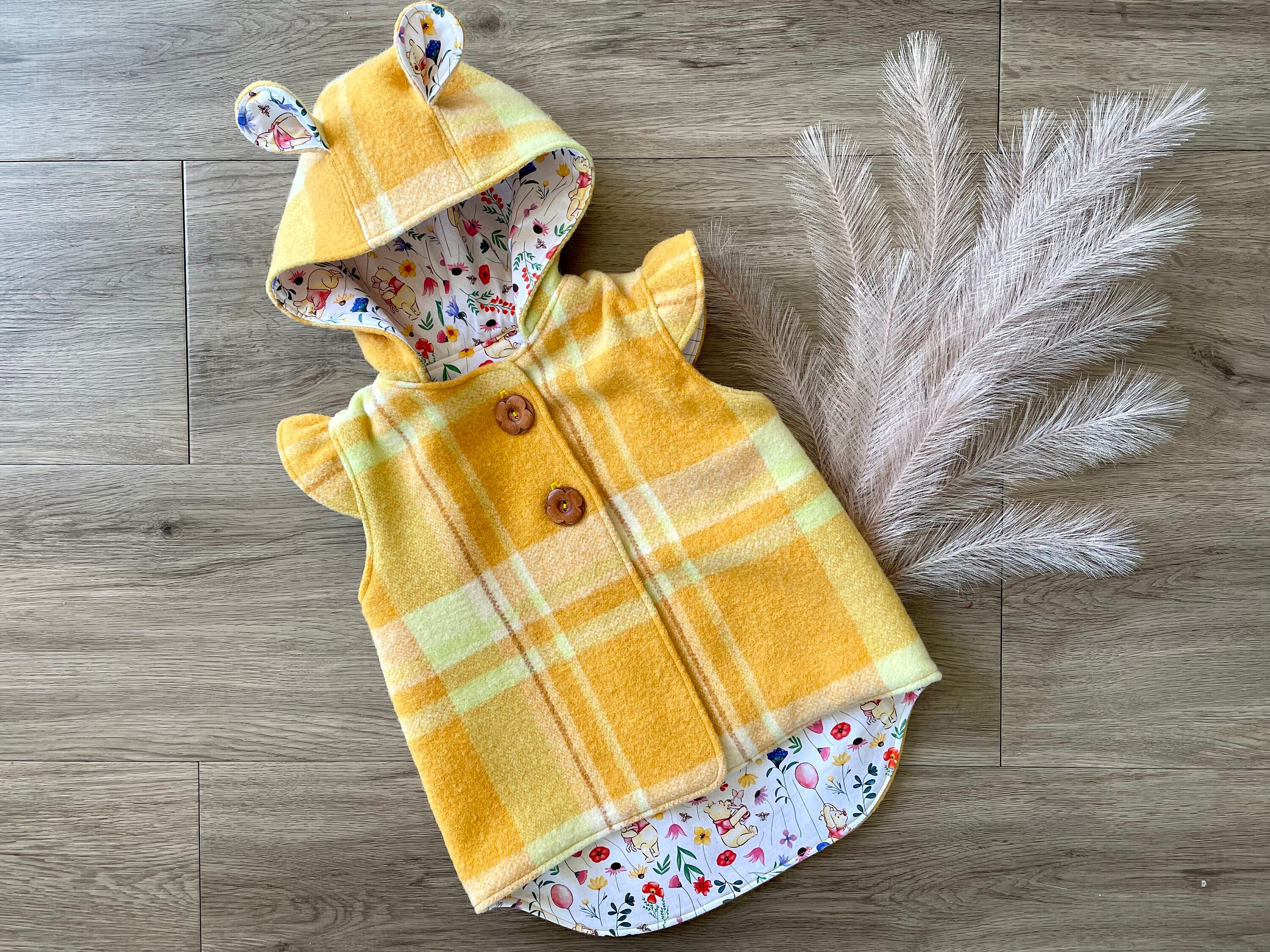 Size 3 Kids Upcycled Vintage Wool Blanket Vest Yellow Tartan With