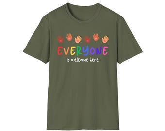 Everyone is Welcome Here T-Shirt, for SLPs OTs PTs BCBAs, RBTs, inclusion, autism acceptance, diversity, counselors, and teachers