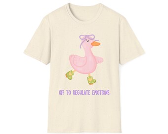 Off to Regulate Emotions Pink Duck in Roller Skates T-Shirt