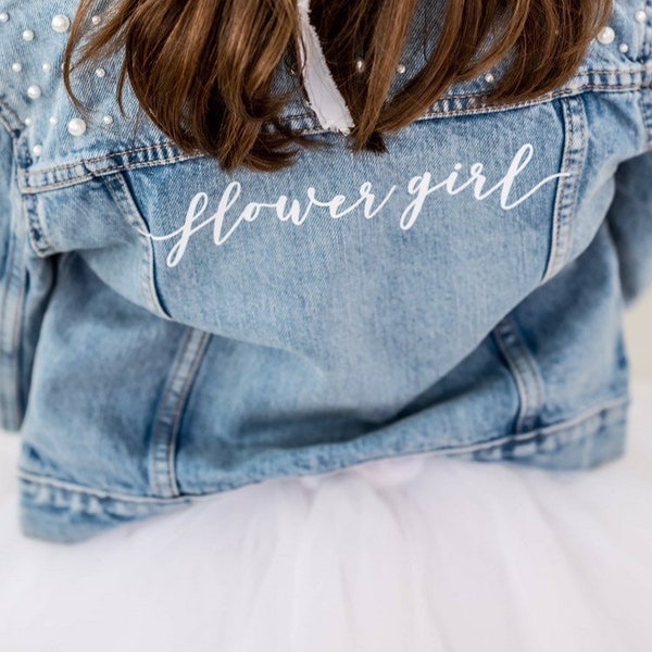 Custom Flower Girl pearl denim jacket