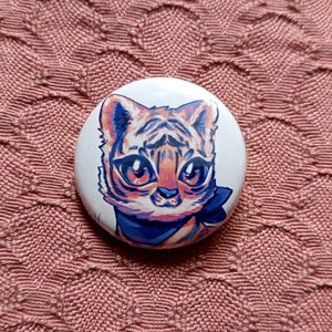 Tiger Cat Button Badge Pin | Baby Animal Pinback | Kawaii Neko Circular Badge 1.25"