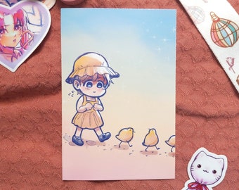 Baby Birds Art Print | 4x6 inch Poster | Kawaii Anime Illustration