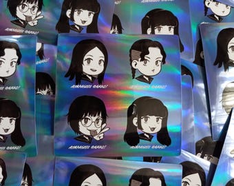 Atarashii Gakko Holo Stickers | Rin Suzuka Mizyu Kanon Atarashii Gakkou No Leaders | Holographic Shiny Glossy Decal for Laptops Waterbottles