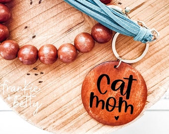 Cat Mom | Wooden Beaded Keychain | Cat Lover| Animal Lover | Gift for Her