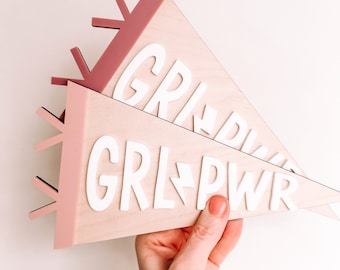 Girl Power Pennant Sign, Mini GRL PWR Pennant Banner, Flag Shelf Decor, Wooden Girl Boss, Nursery Decor, Girls Bedroom Decor, Boho Decor