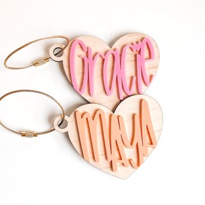 Personalized Valentines Heart Name Tag, Acrylic Heart Keychain, Backpack Name Tag, 3d name keyring, Valentine’s Day Gift