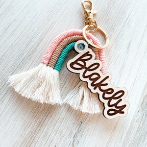 Personalized Macrame Rainbow Name Tag, Boho Keychain, Backpack Name Tag ...