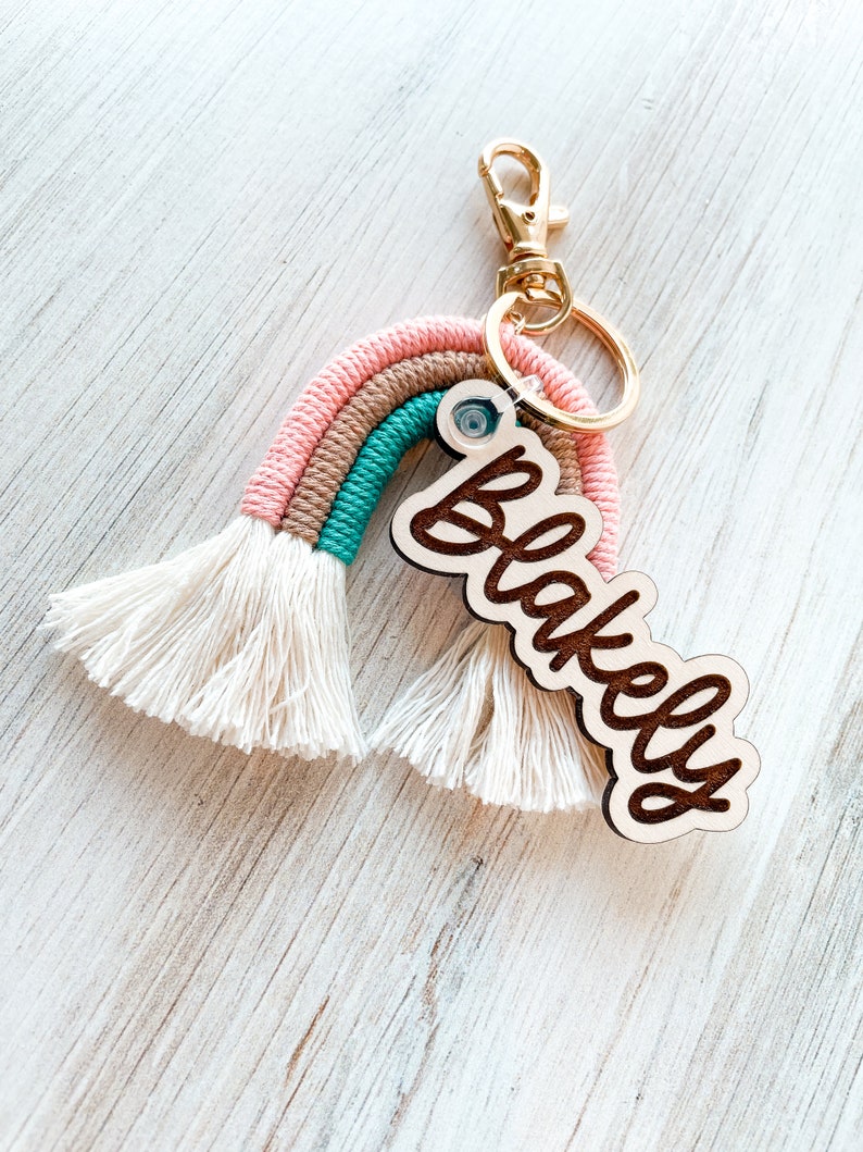 Personalized Macrame Rainbow Name Tag Boho Keychain Backpack - Etsy
