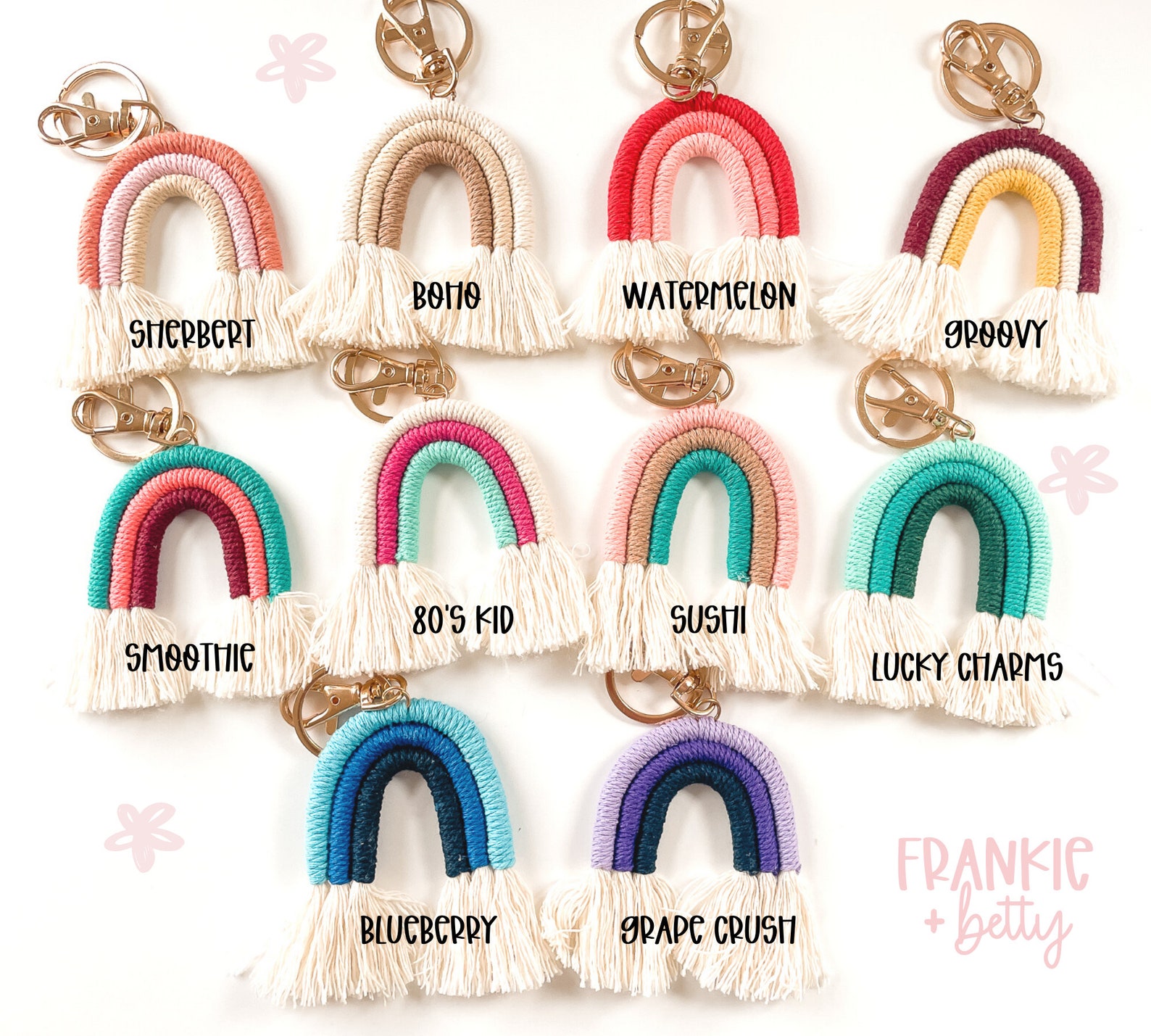 Personalized Macrame Rainbow Name Tag Boho Keychain Backpack - Etsy