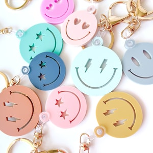 Smile Face Acrylic Keychain, Trendy Smile Bag Tag, Retro Keychain, cute 3D Key Ring, Bag Tag,  Groovy Happy Face