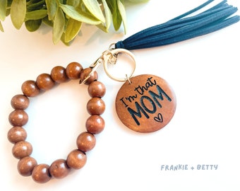 Engraved Mom Keychain, Wooden Beaded Keyring, Funny Keychain for Moms, Mom Gifts