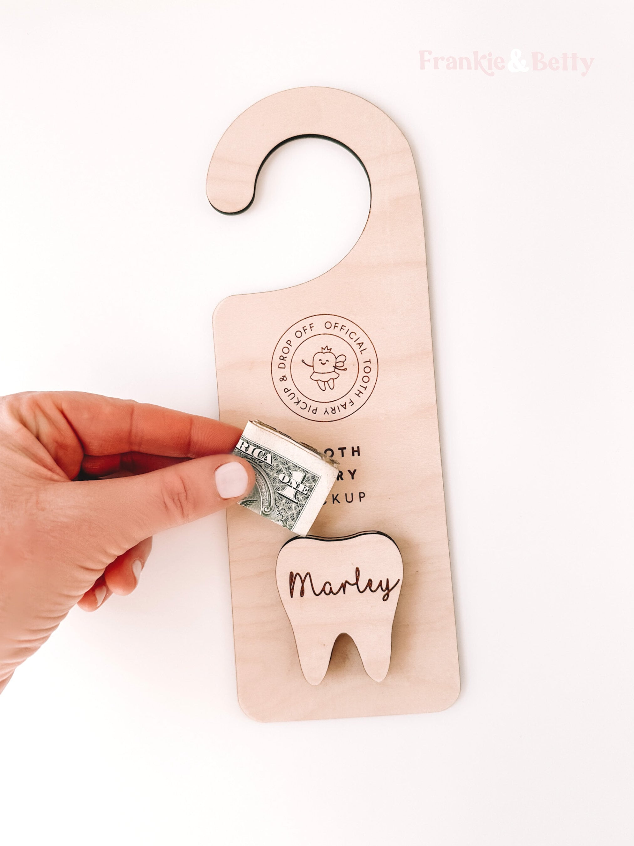 Tooth Fairy Wooden Door Hanger, Custom Name Tooth Fairy Pick Up Box, Boy Girl Teeth Holder, personalized kids tooth fairy sign, Money Holder