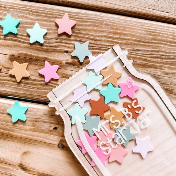 Tarro de recompensas con fichas, tarro de estrellas personalizado, recompensa Mason para niños, tarro de recompensas para el aula, fichas de estrellas, tabla de tareas, regalos para niños