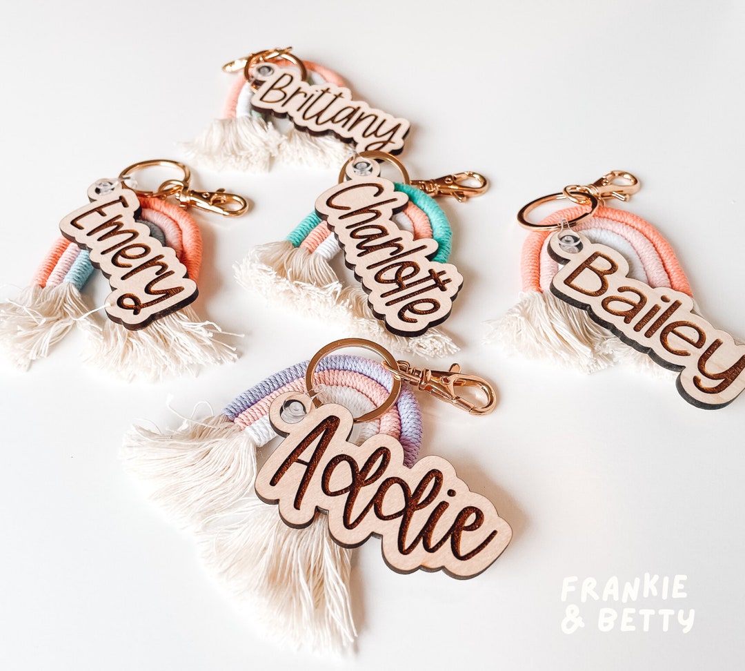 Boho Macrame Rainbow Keychain Personalized Bag Tag Kids - Etsy